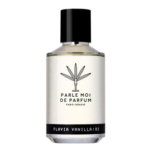 Parle Moi de Parfum - Flavia Vanilla / 82 klarer runder Flakon mit schwarzem Verschluss vor weißem Hintergrund