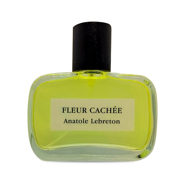 Anatole Lebreton - Fleur Cachée Parfümflakon mit schlichtem Etikett und schwarzem Verschluss vor weißem Hintergrund