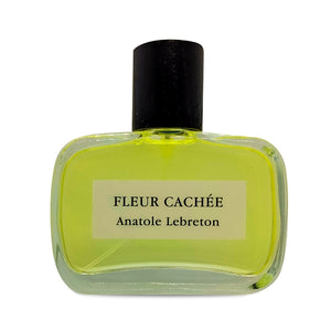 Anatole Lebreton - Fleur Cachée Parfümflakon mit schlichtem Etikett und schwarzem Verschluss vor weißem Hintergrund