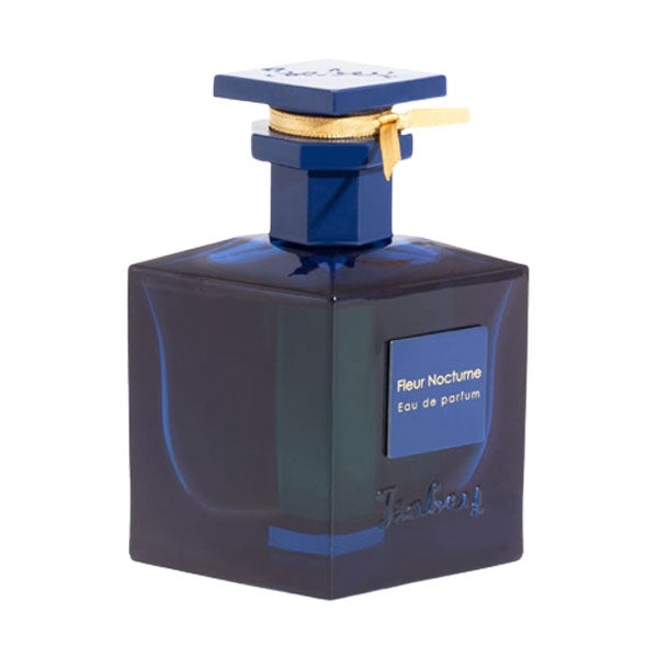 Isabey - Fleur Nocturne eleganter dunkelblauer Flakon mit goldener Verzierung und quadratischem Verschluss vor weißem Hintergrund