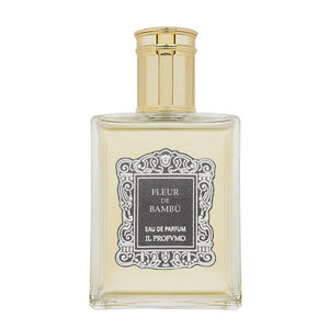 Il Profumo - Fleur de Bambù Parfumflakon mit rechteckigem Glas und goldenem Verschluss vor weißem Hintergrund