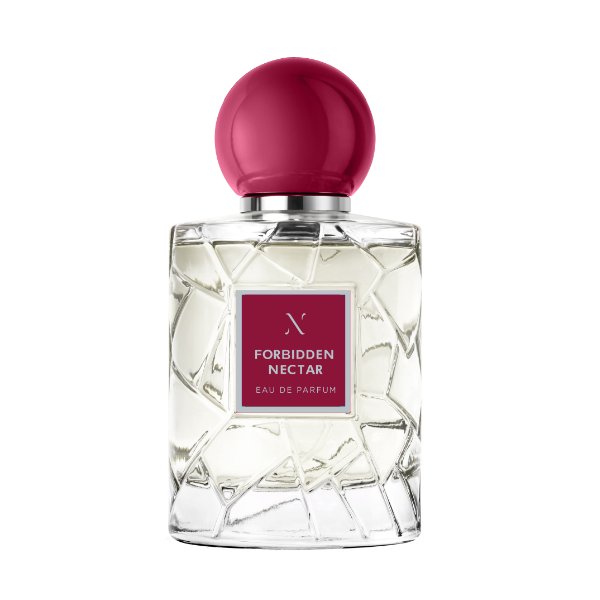 Les Sœurs de Noé - Private Ruby Collection - Forbidden Nectar edler Flakon mit strukturiertem Glas und rotem Verschluss auf weißem Hintergrund