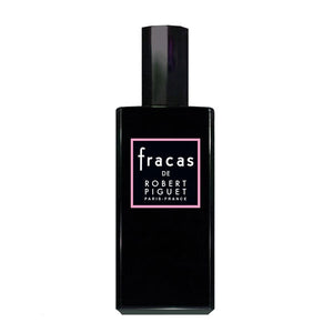 Piguet - Fracas Parfumflakon in elegantem schwarzem Design mit minimalistischer Typografie und zartem rosafarbenem Rahmen