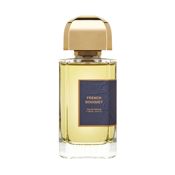 bdk Parfums - Collection Exklusive - French Bouquet Parfumflakon mit goldfarbenem Verschluss und blauem Etikett vor weißem Hintergrund