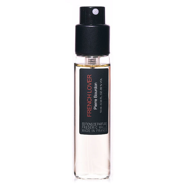 Frédéric Malle - French Lover Parfumminiatur mit schwarzem Sprühkopf und klarer Flüssigkeit im schlanken Glasflakon
