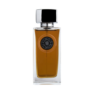 Arte Profumi - Fumoir Parfumflakon mit rechteckiger Form und silbernem Deckel, dunkler bernsteinfarbener Duft inside