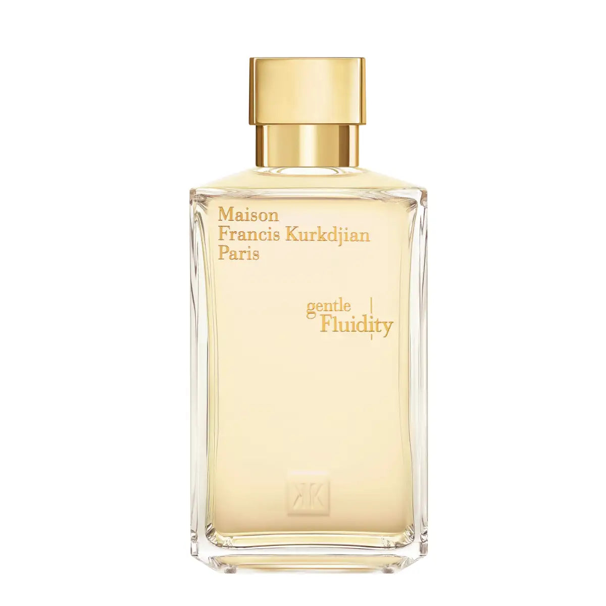 Maison Francis Kurkdjian Paris - gentle Fluidity Gold eleganter transparenter Flakon mit goldenem Verschluss vor weißem Hintergrund