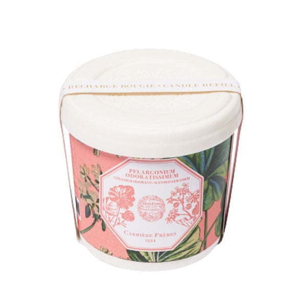Carrière Frères - Geranium - Pelargonium Odoratissimum - Duftkerze Refill mit floralem Motiv und weißem Deckel
