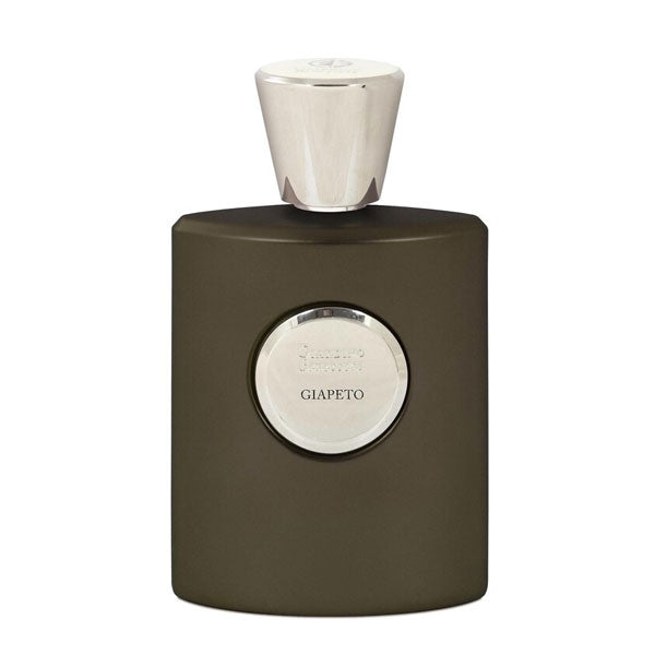 Giardino Benessere - Giapeto Parfumflakon in dunklem Design mit silbernem Verschluss und rundem Emblem auf Vorderseite