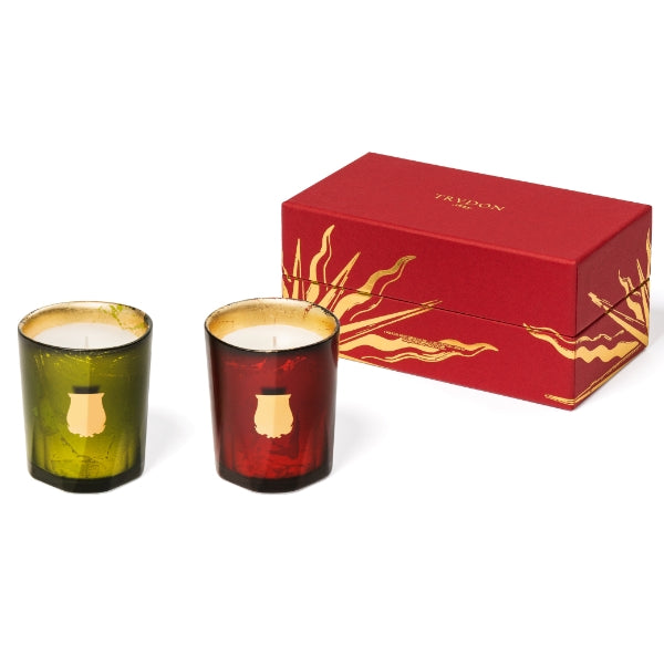Trudon - Astral Collection - Duftkerzenset mit zwei kleinen Kerzen in grünem und rotem Glas und roter Geschenkbox
