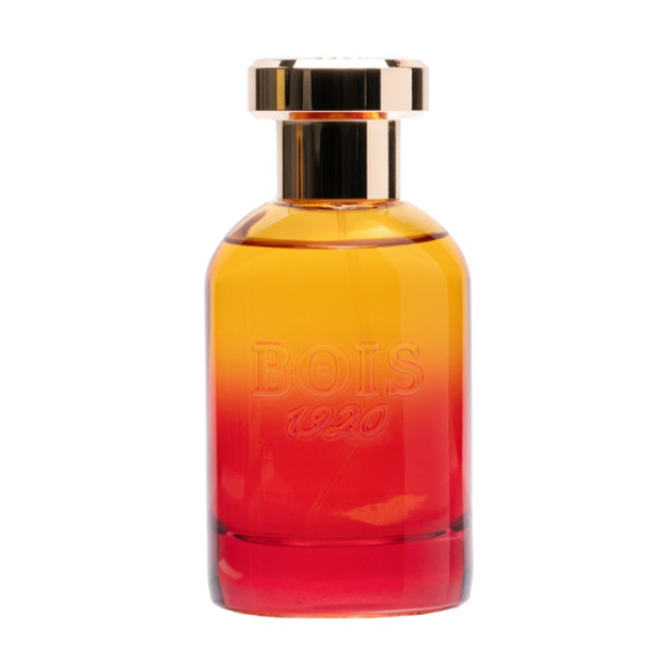 Bois 1920 - Trasparenti - Gioco all’Alba Parfumflakon mit orange-rotem Farbverlauf und goldfarbenem Verschluss vor weißem Hintergrund
