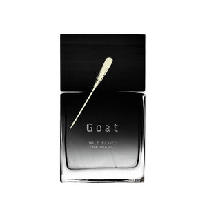Wolf Brothers - Goat Parfumflakon in schwarz-grauem Verlauf mit schwarzem Holzverschluss und minimalistischer Gestaltung vor weißem Hintergrund