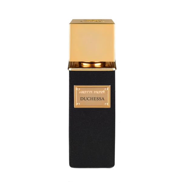 Gritti - Parfum Privée - Duchessa Parfumflakon mit schwarzem Samt und goldener Kappe, edle Optik und klarer Schriftzug
