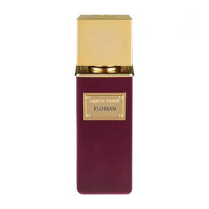 Gritti - Parfum Privée - Florian Flakon in tiefem Burgunderrot mit goldfarbenem Deckel vor weißem Hintergrund