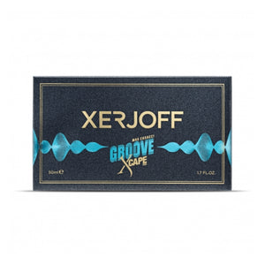 Xerjoff - Blends - Groove Xcape zeigt elegante Verpackung mit blauem Klangmotiv und goldfarbenem Markenlogo auf dunklem Grund