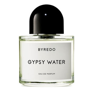 Byredo - Gypsy Water minimalistischer klarer Flakon mit schwarzem halbrundem Verschluss vor weißem Hintergrund