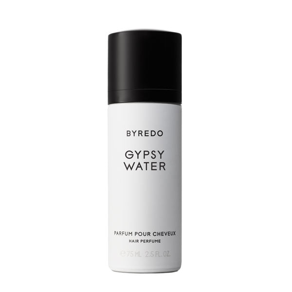 Byredo - Gypsy Water - Hair Perfume in weißer, minimalistischer Sprühflasche mit schwarzem Deckel vor weißem Hintergrund