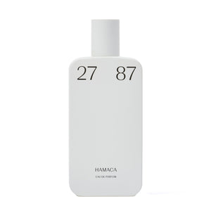 27 87 Perfumes - Hamaca klarer, minimalistischer Parfumflakon mit schwarzer Schrift vor weißem Hintergrund