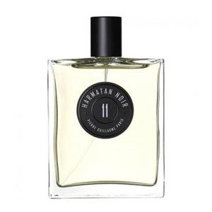 Pierre Guillaume - Harmatan Noir No.11 Parfumflakon mit klarem Glas, zart gelber Flüssigkeit und schwarzem Verschluss vor weißem Hintergrund