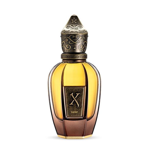 Xerjoff - K Collection - Hayat Parfumflakon mit warmen Gold- und Bronzetönen und kunstvollem Vintageverschluss