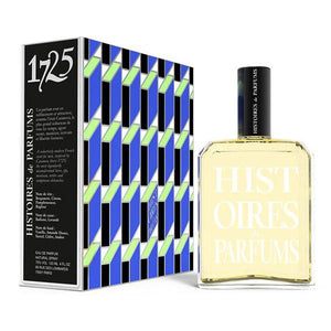 Histoires de Parfums 1725 Casanova Eau de Parfum in clear bottle with black cap and geometric patterned blue box