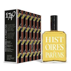 Histoires de Parfums - 1740 - Marquis de Sade Parfumflakon mit bernsteinfarbener Flüssigkeit und geometrischer Verpackung