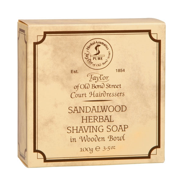 Taylor of Old Bond Street - Sandalwood Herbal Shaving Cream in Holzschale edle Rasierseife mit sanftem Duft und wiederverwendbarer Verpackung