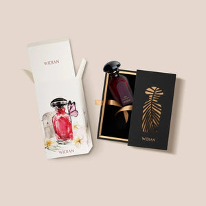 Widian - Velvet Collection - Hili Parfumflakon in tiefrotem Glas mit schwarzem Deckel in eleganter schwarzer Geschenkbox