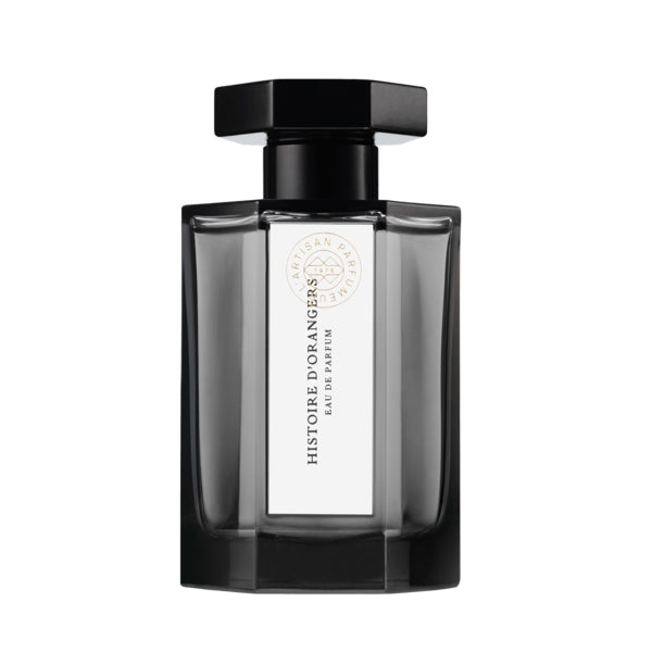 L'Artisan Parfumeur - La Collection - Histoire d'Orangers Parfumflakon in elegantem Schwarz mit weißem Etikett vor weißem Hintergrund