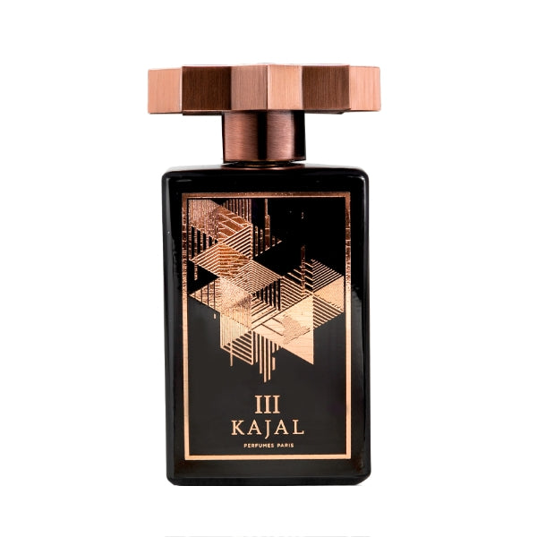 Kajal - Homme III Flakon in tiefem Schwarz mit geometrischem kupferfarbenem Muster und markantem Verschluss