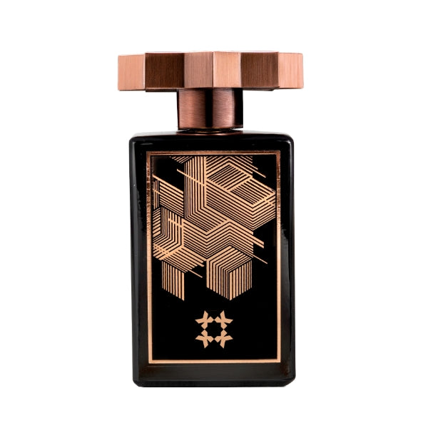 Kajal - Homme IV markanter schwarzer Flakon mit kupferfarbenem geometrischem Muster und achteckigem Verschluss