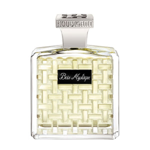 Houbigant - Bois Mystique Extrait de Parfum eleganter Flakon mit fein strukturiertem Muster und silbernem Verschluss vor weißem Hintergrund
