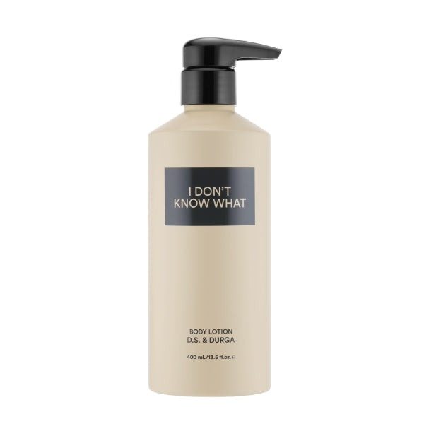D.S. & Durga - I Don't Know What - Body Lotion in beige Flasche mit schwarzem Pumpkopf und modernem Etikett