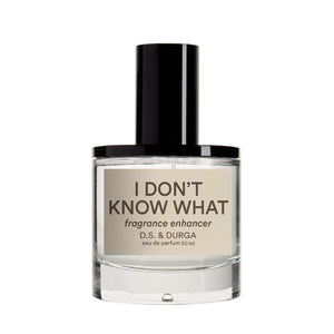 D.S. & Durga - I Don't Know What Duftverstärker im klaren, minimalistischen Flakon mit schwarzem Verschluss vor weißem Hintergrund