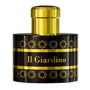 Pantheon Roma - Il Giardino Parfumflakon in schwarz mit goldfarbenem Verschluss und elegantem blumigem Dekor