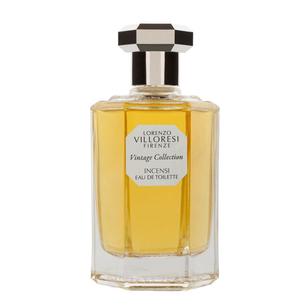 Lorenzo Villoresi - Vintage Collection - Incensi Parfumflakon mit klarem Glas und facettiertem schwarzem Deckel elegant gestaltet