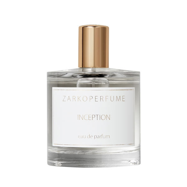 Zarkoperfume - Inception Parfumflakon mit klarem Glas und schlichtem weißem Etikett, elegant und minimalistisch gestaltet