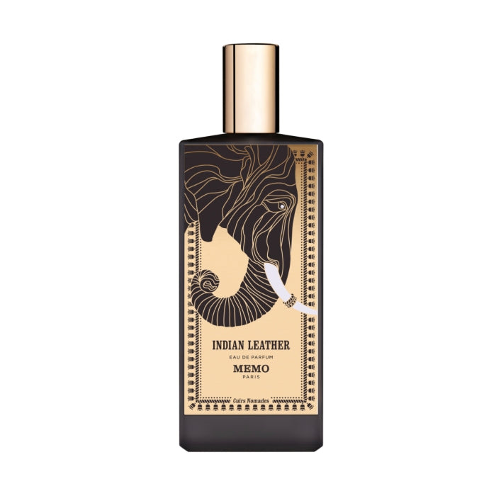 Memo Paris - Indian Leather Parfümflakon mit Elefantendesign und goldfarbenem Verschluss in elegantem schwarzem Flakon