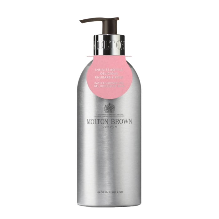 Molton Brown - Delicious Rhubarb & Rose Bath & Shower Gel - Infinite Bottle mit fruchtigem Rhabarber und zarter Vanille in edler Aluminiumflasche