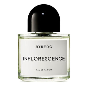 Byredo - Inflorescence zeigt minimalistischen Flakon mit klarem Glas und schwarzem abgerundetem Verschluss in schlichtem Design