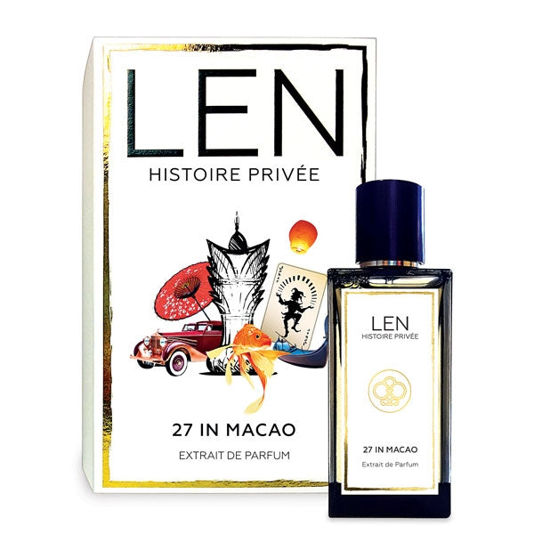 LEN - Histoire Privée - 27 in Macao Parfumflakon mit schwarzem Verschluss und dekorativer Verpackung mit Macau-Motiven