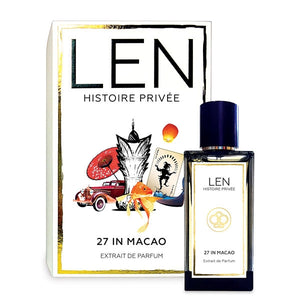 LEN - Histoire Privée - 27 in Macao Parfumflakon mit schwarzem Verschluss und dekorativer Verpackung mit Macau-Motiven