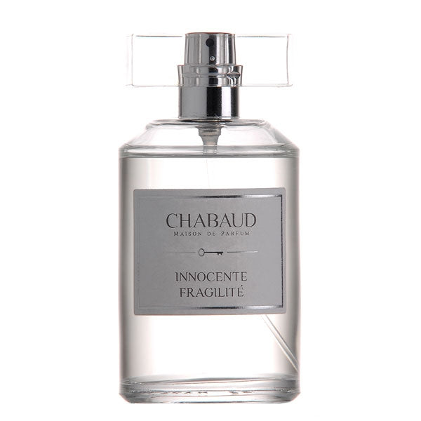 Chabaud - Innocente Fragilité Parfumflakon mit klarem Glas und silbernem Zerstäuber, schlicht und zart gestaltet