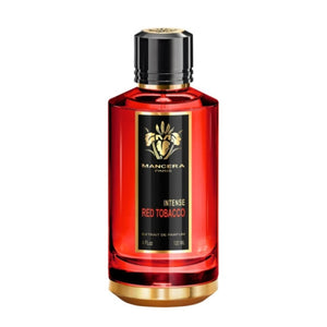 Mancera - Intense Red Tobacco roter Flakon mit goldenen Details und schwarzem Verschluss vor weißem Hintergrund