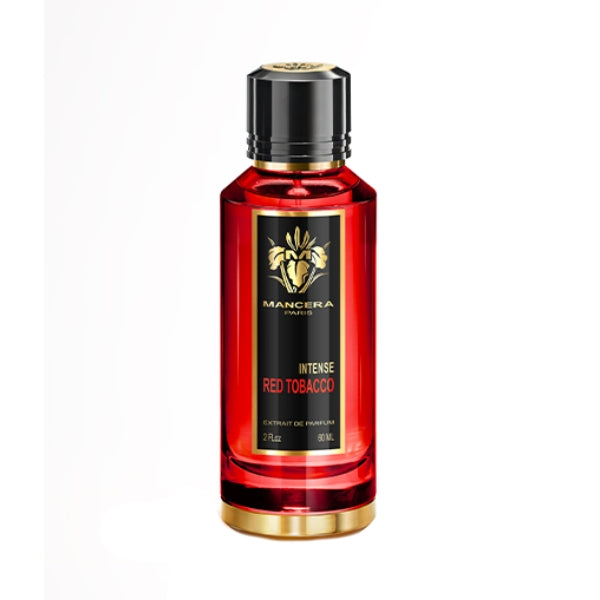 Mancera - Intense Red Tobacco roter Flakon mit goldenen Akzenten und schwarzem Verschluss vor hellem Hintergrund