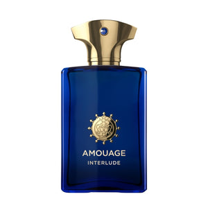 Amouage - Interlude Man royalblauer Flakon mit goldenem Verschluss und edlem, maskulinem Design für tiefgründigen Duft