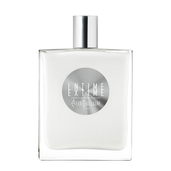 Pierre Guillaume - White Collection - Intime.Extime Parfumflakon in weiß mit silbernem Verschluss auf hellem Hintergrund
