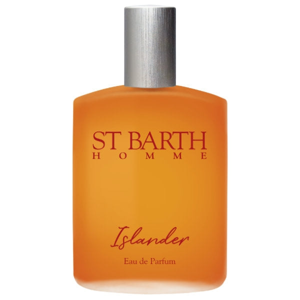 Ligne St Barth - Islander Flakon in bernsteinfarbenem Glas mit silberner Kappe vor weißem Hintergrund