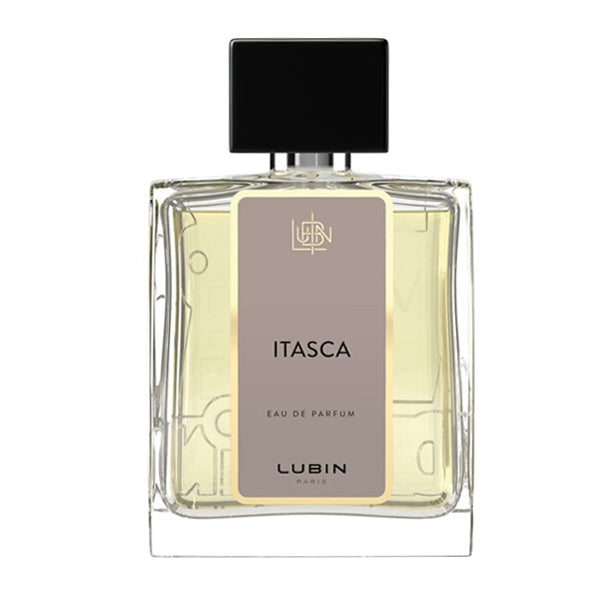 Lubin - Le Vetiver - Itasca klarer Flakon mit schwarzem Verschluss und schlichtem beige Etikett auf weißem Hintergrund