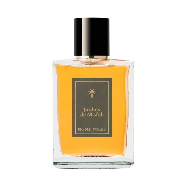 Une Nuit Nomade - Une Nuit a Oman - Jardins de Misfah Parfumflakon mit bernsteinfarbener Flüssigkeit und schwarzem Verschluss